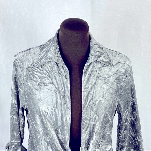 Mishca Crushed Velvet Tie Front Jacket in Striking Silver - Picture 6 of 7